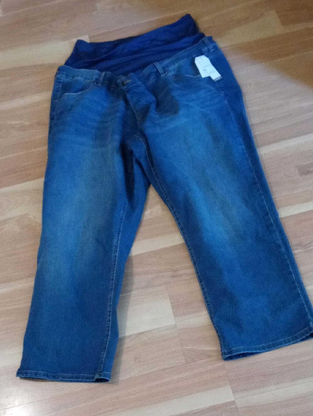 NWT Time and Tru Blue Denim Boyfriend Maternity Jeans with Navy Stretch Waist